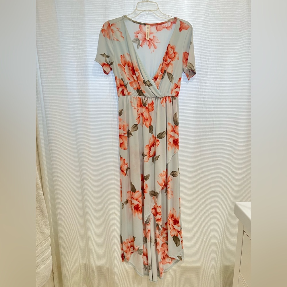 Blue and pink floral maxi dress—size M